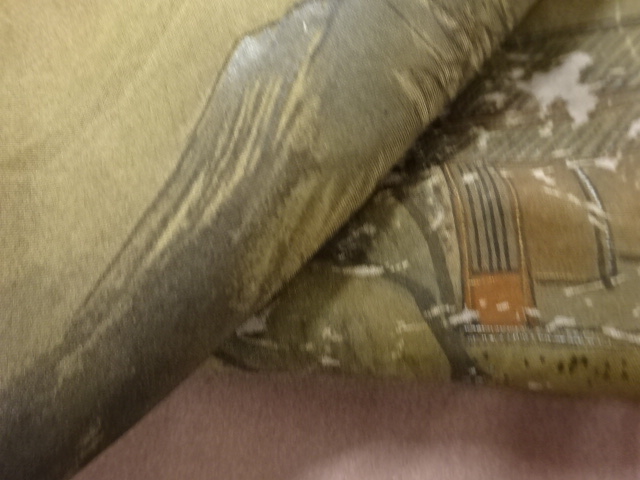  アンティーク　破れ色紙に富士・風景模様男物長襦袢